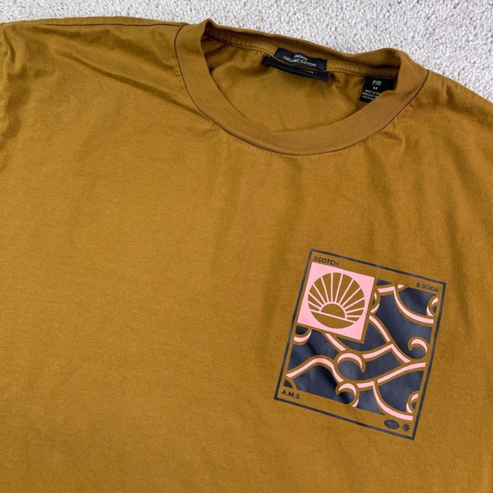 Scotch & Soda Shirt Mens Medium Brown Graphic Organic Cotton Short Sleeve Tee